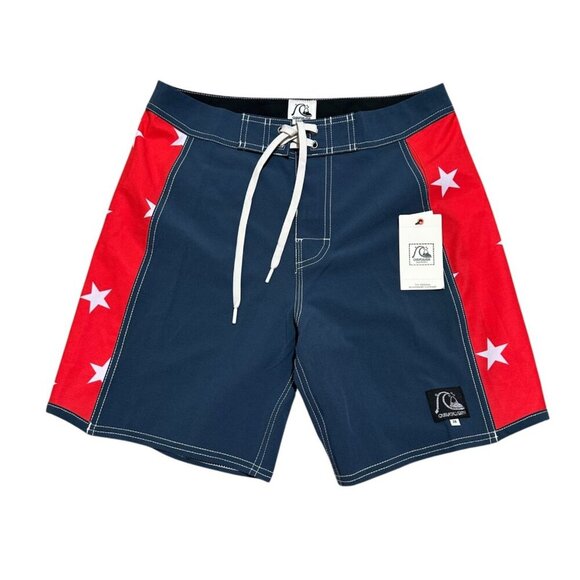 Quiksilver Mens Size 28 Navy Blue Stars Original Arch 18 Board Shorts NWT - Picture 1 of 8